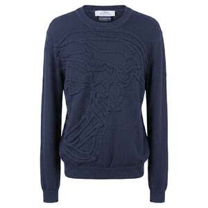 VERSACE COLLECTION Men's Navy 100% Virgin Wool Medusa Head Relief Knit Sweater